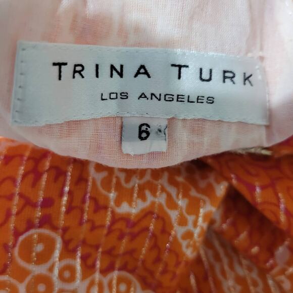 Trina Turk Halter Top Orange Metallic Tunic Keyhole Plunge Retro Y2K Size 6 - Picture 5 of 15
